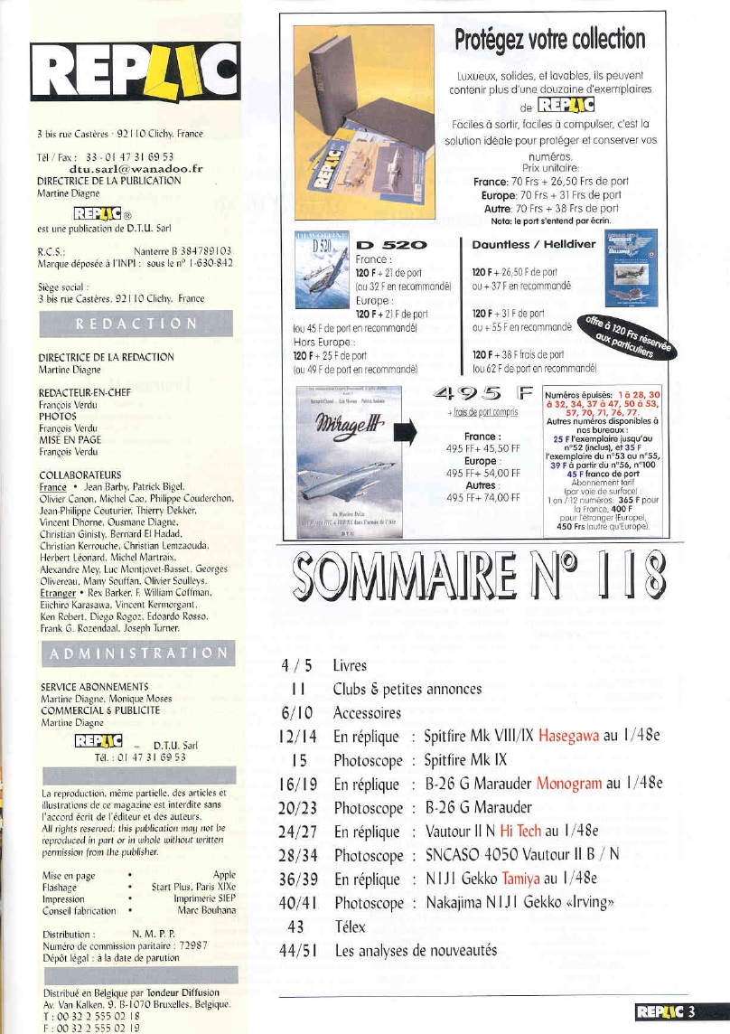 Replic 118 - JINI Gekko, B-26 G Marauder, Spitfire Mk VIII & IX, Vautour 11 N